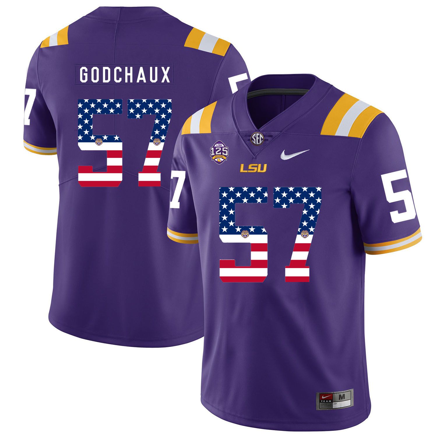 Men LSU Tigers 57 Godchaux Purple Flag Customized NCAA Jerseys